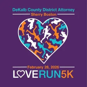 12 th Annual Love Run 5K presented by DeKalb County D.A. Sherry Boston  ---- February 27, 2027 logo