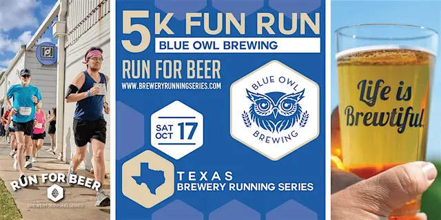 5k Beer Run x Blue Owl Brewing | TX Brewery Running Series logo