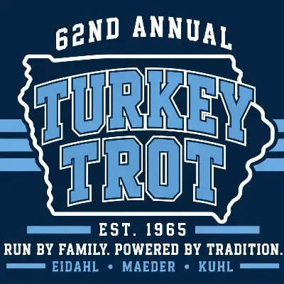 62nd Annual Turkey Trot Iowa's Oldest Road Race. A beloved family tradition. logo