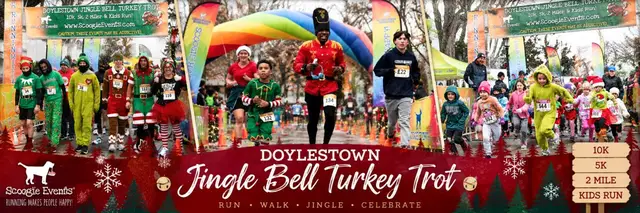 9th Annual Doylestown Jingle Bell Turkey Trot 5k, 10k, 2 Mile FUN Reindeer Run/Walk & Li'l Elves Kids' Run! logo