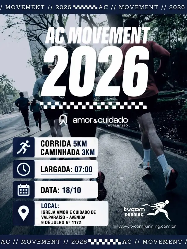 AC MOVEMENT 1ª CORRIDA IGREJA AMOR E CUIDADO VALPARAÍSO SP logo
