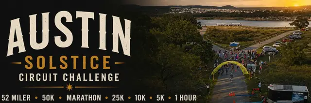 Austin Solstice Circuit 52 Miler • 50K • Marathon • 27K • Half-Marathon • 10K • 5K • 12-Hour Solo & Relay logo