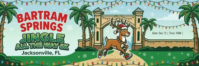 Bartram Springs Jingle All The Way 5k race and 1.55 mile Fun Run logo