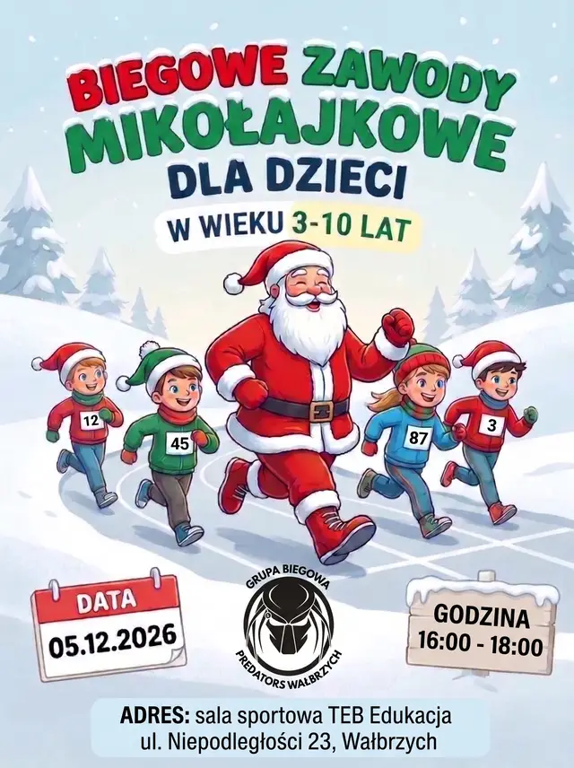 BIEGOWE ZAWODY MIKOŁAJKOWE 2026 Dla dzieci w wieku 3-10 lat logo