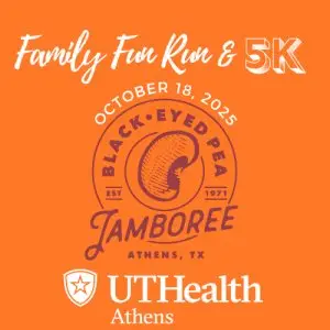 Black-eyed Pea 2025 Fun Run & 5K sponsored by UT Health East Texas logo