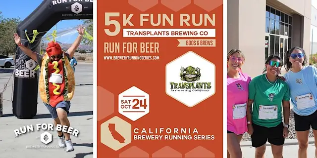 Boos & Brews 5k x Transplants Brewing Co | 2026 CA Brewery Running Series logo