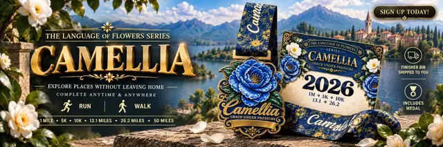 Camellia Virtual Race – Run or Walk Anytime | 1 Mile, 5K, 10K, Half Marathon & Marathon logo