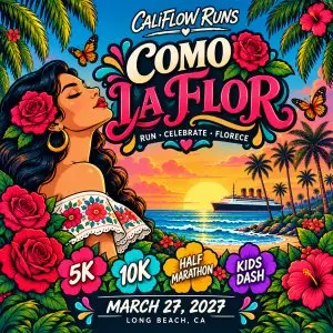 Como La Flor 5K. 10K, Half Marathon by Califlow Runs logo