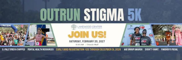 Lakewood Center's Outrun Stigma 5k logo