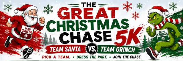 LCMH * The Great Christmas Chase 5K | Team Santa vs. Team Grinch logo