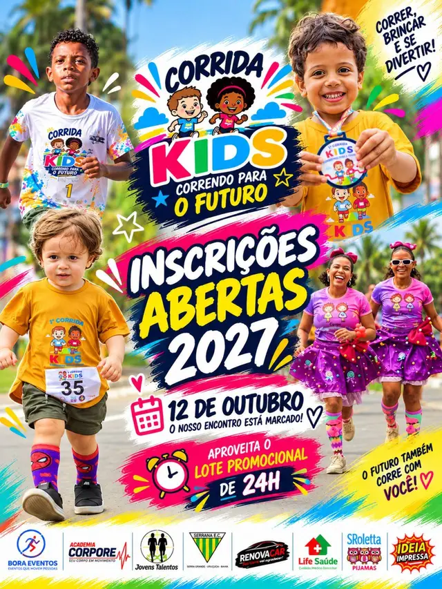 Terceira edição corrida Kids correndo para o futuro logo
