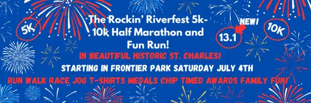 The "ROCKIN' RIVERFEST" 5k, 10K, HALF MARATHON & Fun Run! logo