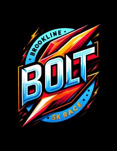 Brookline Bolt 5K Run/Walk by Scribbles Logo