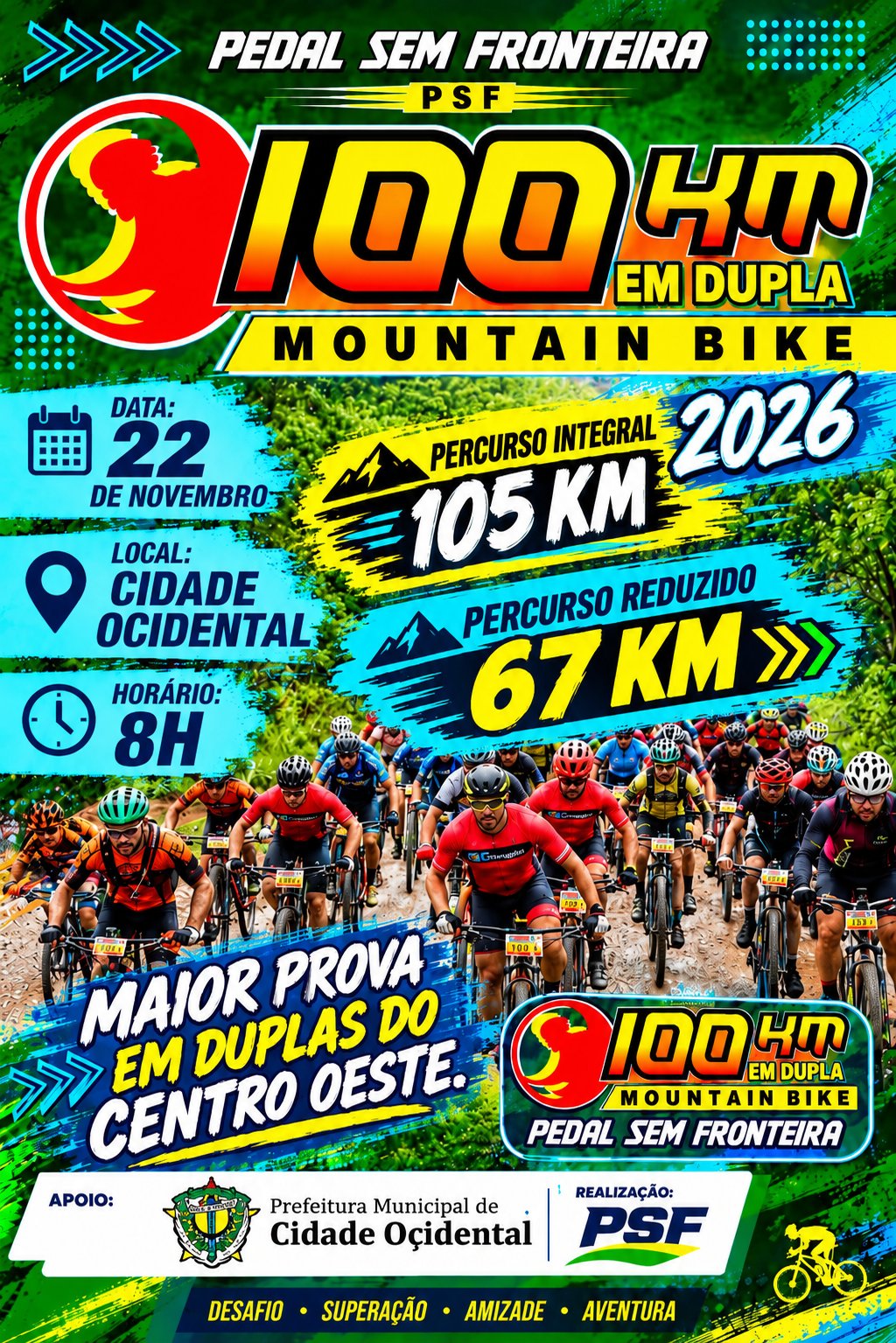 100 KM PSF – PROVA DE MTB EM DUPLAS | PEDAL SEM FRONTEIRA – 2026