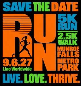 5th Anniversary Live. Love. Thrive. RUN! 5K Run & 2.5K Walk Logo