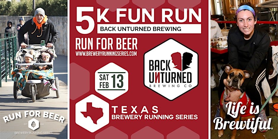 5k Beer Run x Back Unturned Brewing |Texas Brewery Running Series Logo