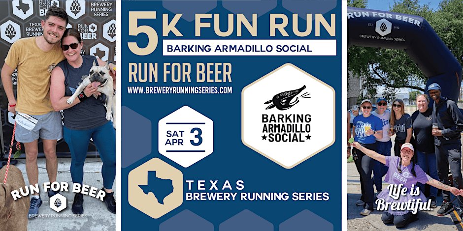 5k Beer Run x Barking Armadillo Social | TX Brewery Running Series Logo