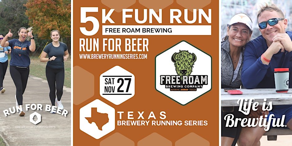 5k Beer Run x Free Roam Brewing | Texas Brewery Running Series Logo