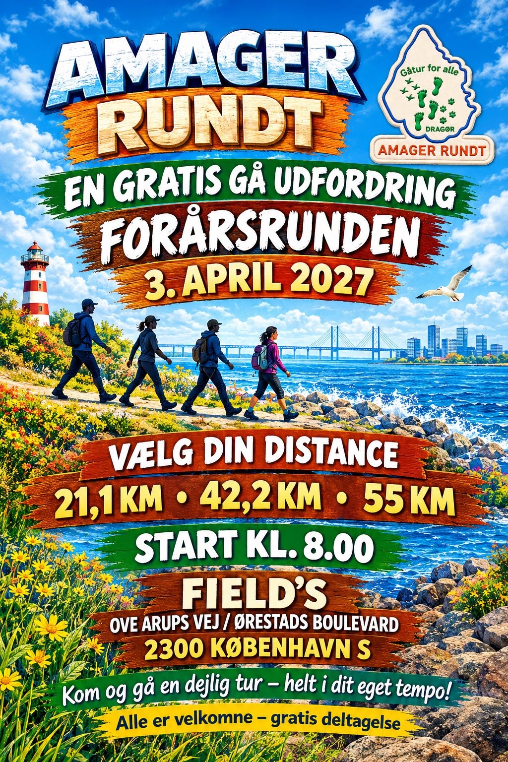 Amager rundt en gratis gå udfordring forårsrunden 2027. 14 gang