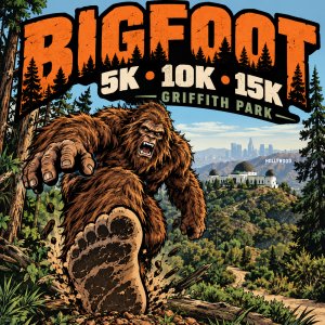 Bigfoot 5K. 10K. 15K by Califlow Runs Logo