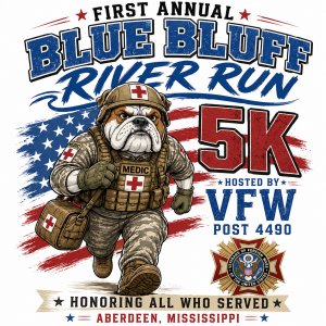 Blue Bluff River Run w VFW 4490 Aberdeen 5K Logo