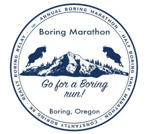 Boring Marathon, Half-Boring Half Marathon, Constantly Boring 10K, and Somewhat Boring 5K Race Series Logo