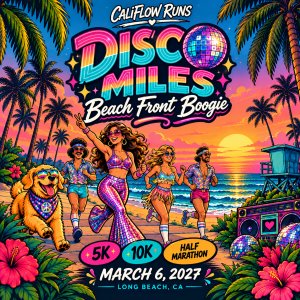 Disco Miles: Beachfront Boogie 5K, 10K, Half Marathon by Califlow Runs Logo