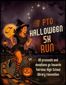 Fairview High PTO Halloween 5K- Run for the Library Logo