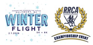 Forum Fitness 43nd Annual Winter Flight 8K & 5K and 2026 RRCA NC 8K Championship Logo