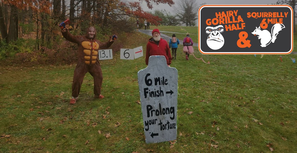 Hairy Gorilla Half Marathon and Squirrelly 6M Logo