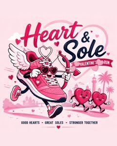 Heart and Sole Valentine's Run 5K, 10K, and Half Marathon by Califlow Runs Logo