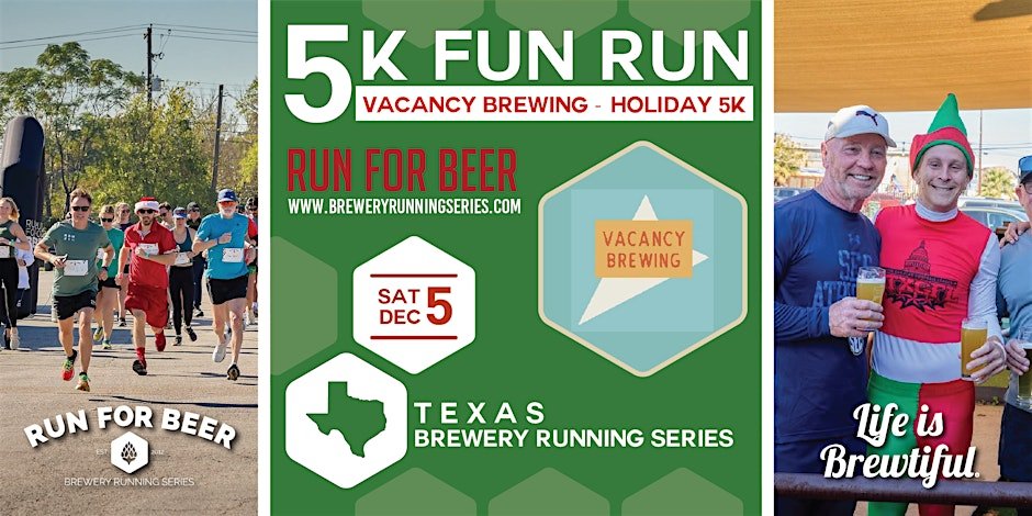 Holiday 5k Beer Run x Vacancy Brewing | TX Brewery Running Series Logo