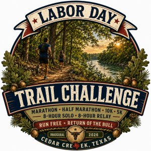 Labor Day Trail Challenge 50-Mile • 50K • Marathon • Half Marathon & Ruck • 8-Hour Run/Walk (Solo) • 8-Hour Relay Logo
