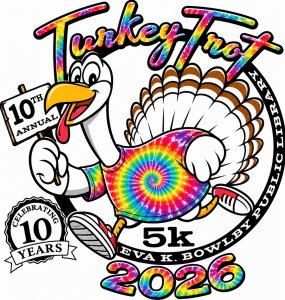 Eva K Bowlby Library 5K Turkey Trot Logo
