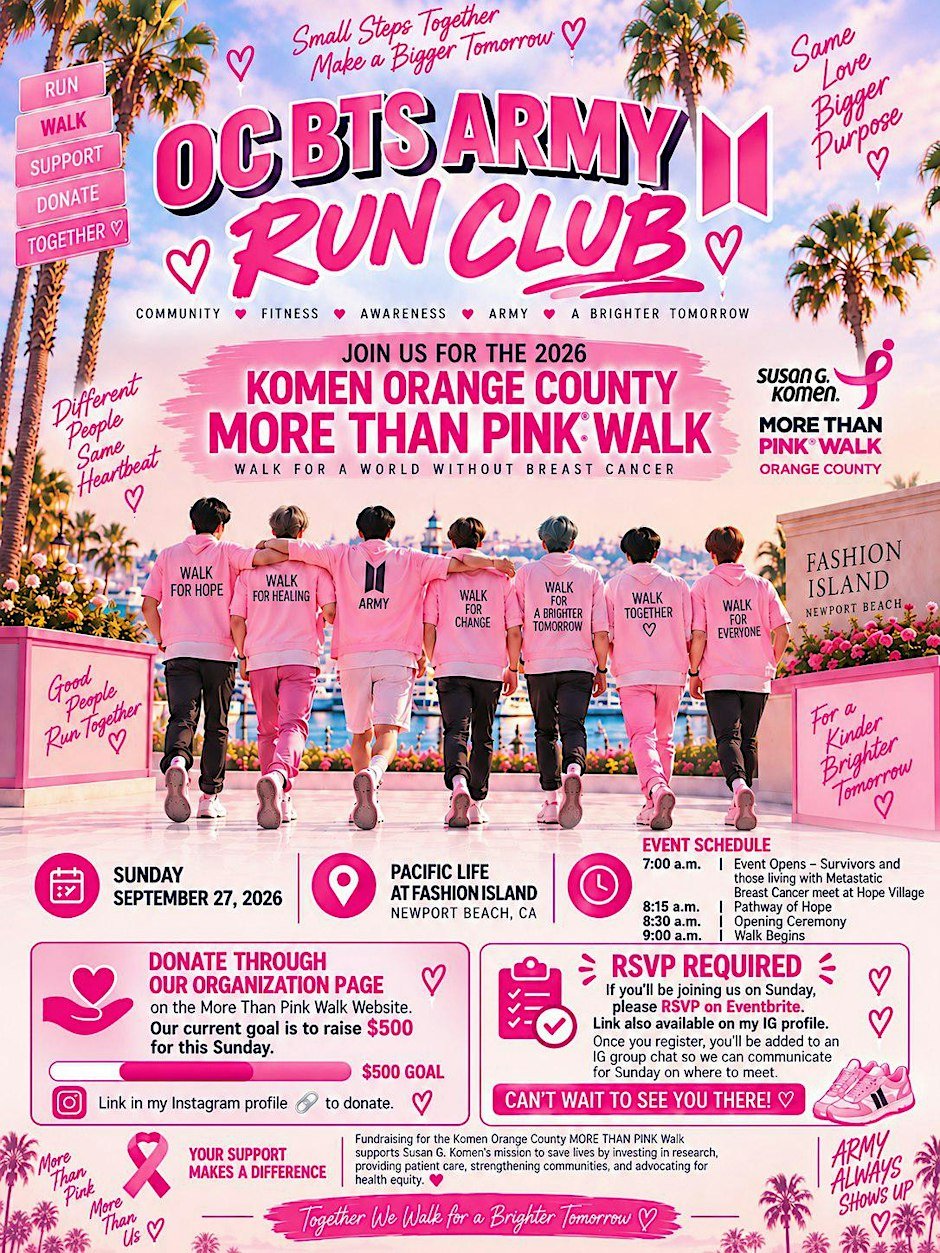 OC BTS ARMY RUN CLUB JOINS KOMEN'S MORE THAN PINK WALK
