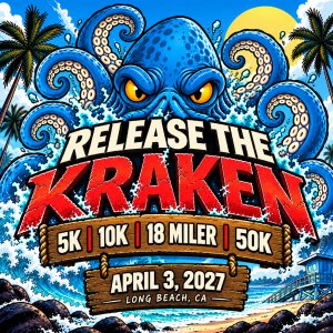 Release the Kraken 5K. 10K. 18 Miler & 50K Logo