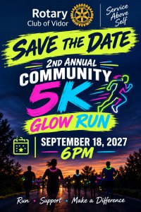 Rotary Club of Vidor: 2nd Annual Community  5K GLOW RUN/WALK Logo