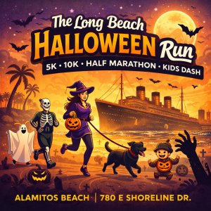 The Long Beach Halloween Run 5K. 10K. Half Marathon by Califlow Runs Logo