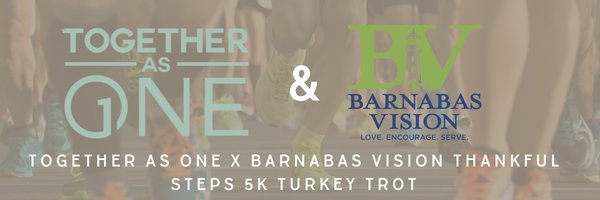 Together As 1 x Barnabas Vision Thankful Steps 5k Turkey Trot Logo